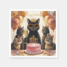 Schwarze-Katzen-Geburtstagsfeier mit rosa Kuchen u