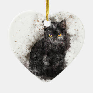 Schwarze Katzen-Gelb-Augen Keramik Ornament
