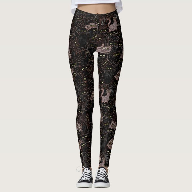Schwarze Katzen Gelbe Augen Leggings (Vorderseite)