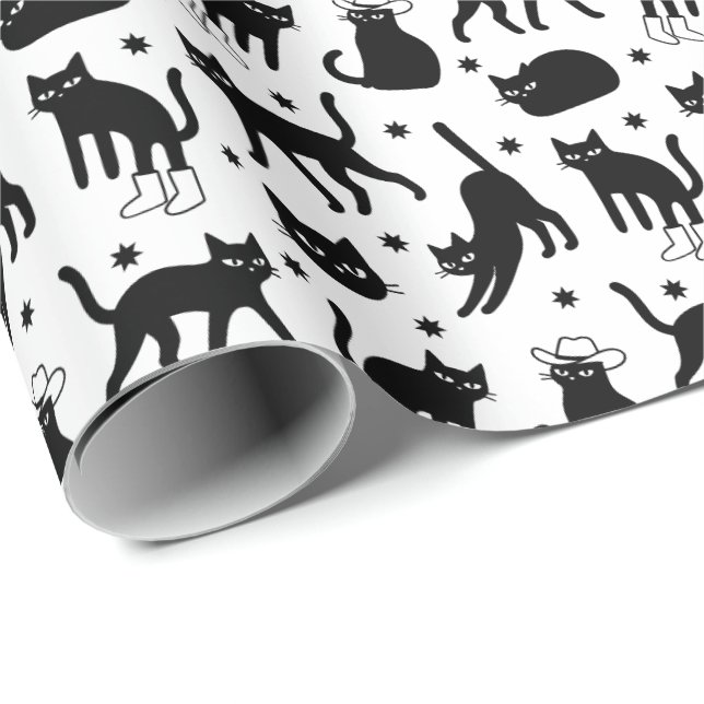 Schwarze Katzen Geschenkpapier (Rolleneckpunkt)