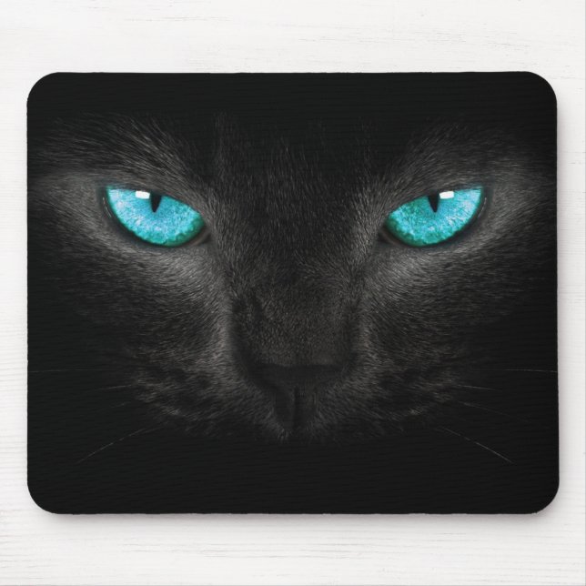 Schwarze Katzen-Gesicht mit Türkis-Augen Mousepad (Vorne)
