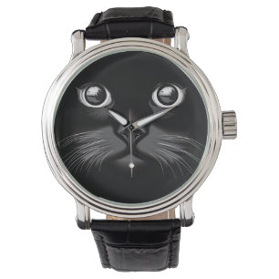 Schwarze Katzen-Gesichts-Augen Armbanduhr