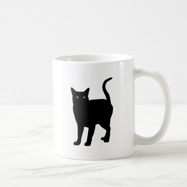 Schwarze Katzen-grüne Augen Kaffeetasse (Rechts)