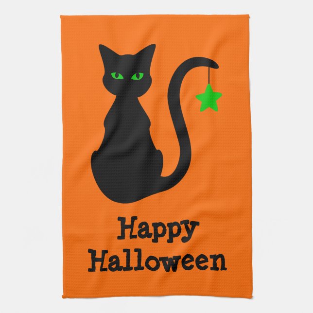 Schwarze Katzen-Halloween-Geschirrtuch Geschirrtuch (Vertikal)