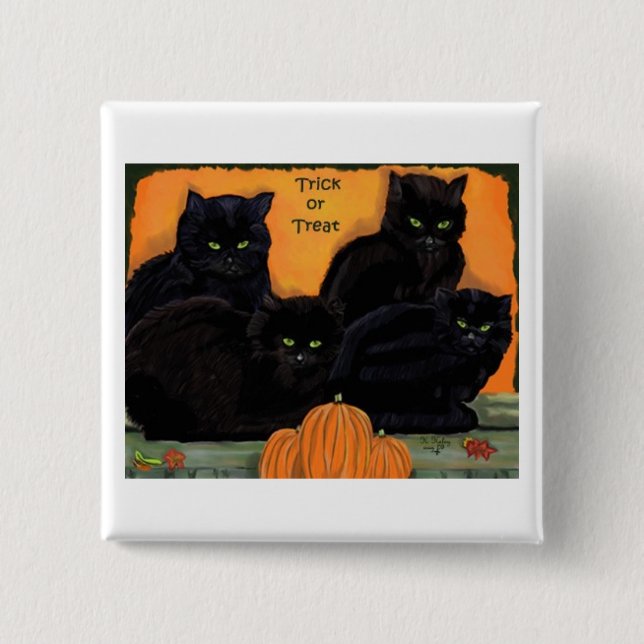 Schwarze Katzen-Halloween-Knopf Button (Vorderseite)