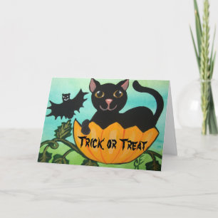 Schwarze Katzen-Halloween-Kürbis-Gruß-Karte Karte