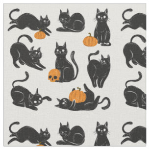 Schwarze Katzen, Halloween, Kürbis und Schädel Stoff