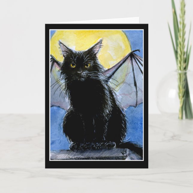 Schwarze Katzen-Halloween-Wasserspeiergrußkarte Karte (Vorderseite)