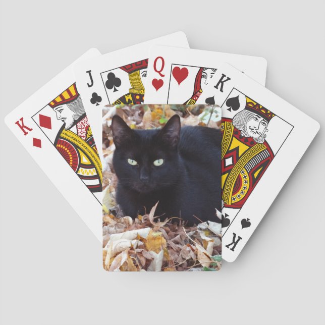 Schwarze Katzen-Herbst-Foto-klassische Spielkarten (Rückseite)