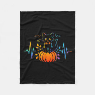 Schwarze Katzen-Herzschlag-Halloween-Kürbis für Fr Fleecedecke