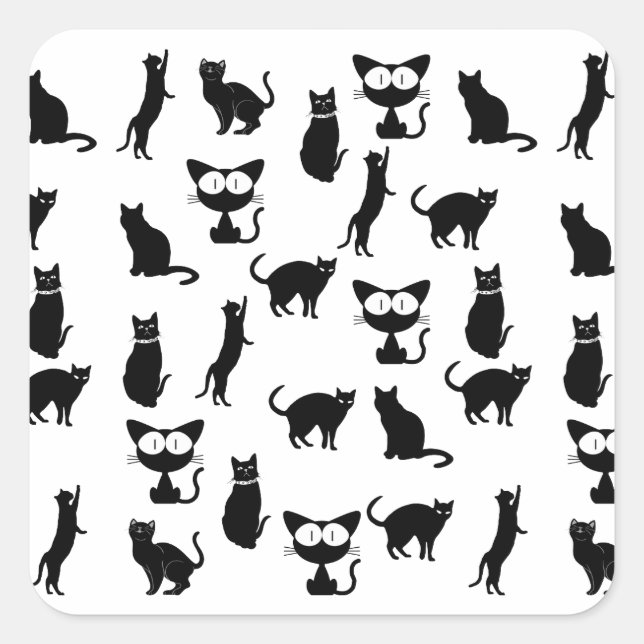 Schwarze Katzen-Illustrationen Quadratischer Aufkleber (Vorderseite)