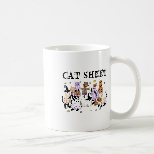 Schwarze Katzen im Ghost-Kostüm Funny Cat Sheet Ha Kaffeetasse (Rechts)
