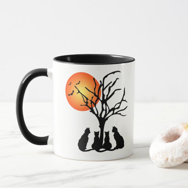 Schwarze Katzen im Mondlicht Tasse (Mit Donut)