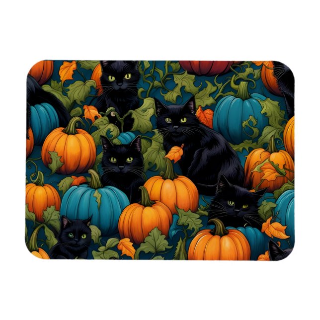 Schwarze Katzen im Pumpkin-Patch - Halloween Magnet (Horizontal)
