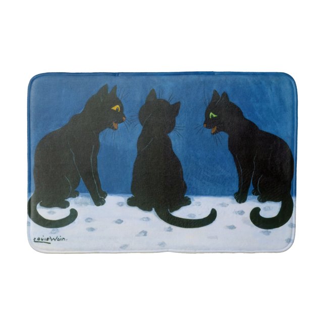Schwarze Katzen im Schnee, Louis Wain Badematte (Vorderseite)
