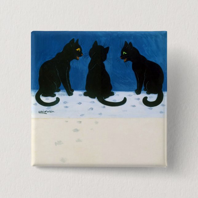 Schwarze Katzen im Schnee, Louis Wain Button (Vorderseite)