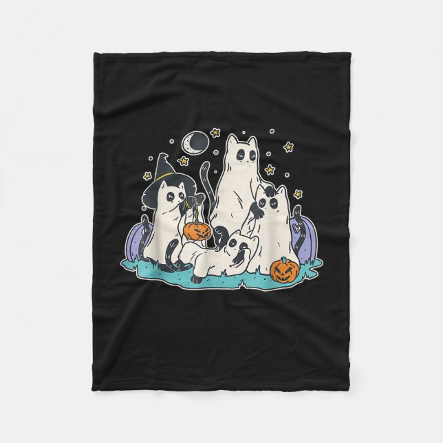 Schwarze Katzen in Ghost-Kostümen - Niedliche Frau Fleecedecke (Vorderseite)