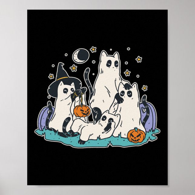 Schwarze Katzen in Ghost-Kostümen - Niedliche Frau Poster (Vorne)