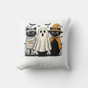 Schwarze Katzen in Halloween-Kostümen � Geist, Hex Kissen