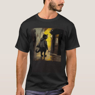 Schwarze Katzen-Ingenieur regnet T-Shirt