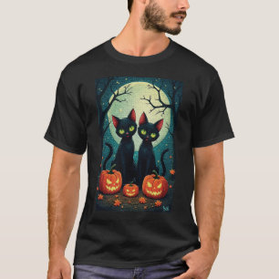 Schwarze Katzen & Jack-O'-Laternen unter Vollmond T-Shirt