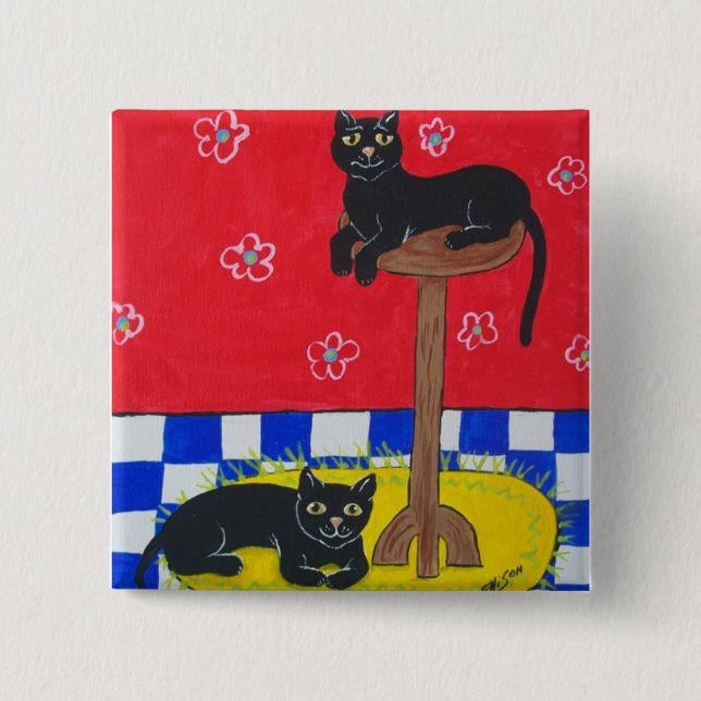 Schwarze Katzen-Knopf Button (Vorderseite)