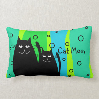 Schwarze Katzen-Kunst-Kissen "Katzen-Mama " Lendenkissen