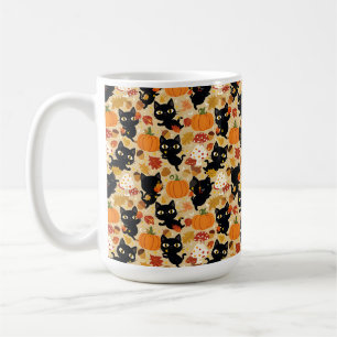 Schwarze Katzen-Kürbis-Foliage Kaffeetasse