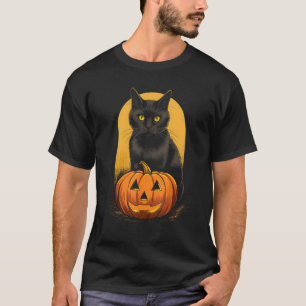 Schwarze Katzen-Kürbis-Halloween-Kostüm für Frauen T-Shirt