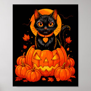 Schwarze Katzen-Kürbis-Mond-Halloween-Herbst Poster