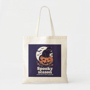 Schwarze Katzen-Kürbis-Risograph-Stil-Tasche Tragetasche