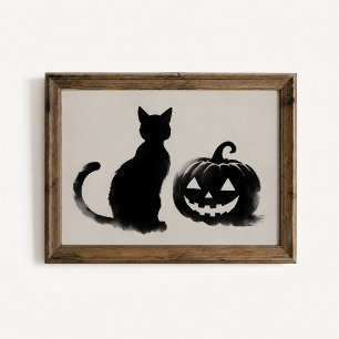 Schwarze Katzen-Kürbis-Silhouette-Poster Poster