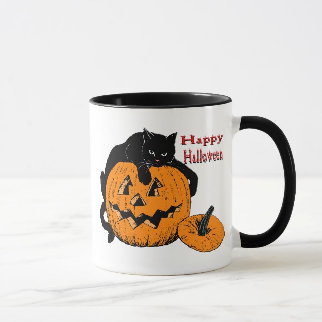 Schwarze Katzen-Kürbis Tasse (Rechts)