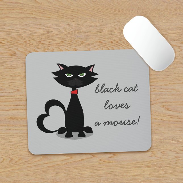 Schwarze Katzen Lieben Eine graue Maus Pad Mousepad (My black cat loves a mouse mat. Does yours? Add your name!)