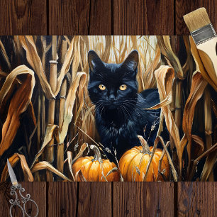 Schwarze Katzen-Maisfeld-Kürbis-Decoupage Seidenpapier