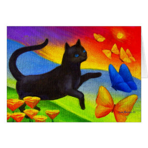 Schwarze Katzen-Malerei-Schmetterlings-Kunst -