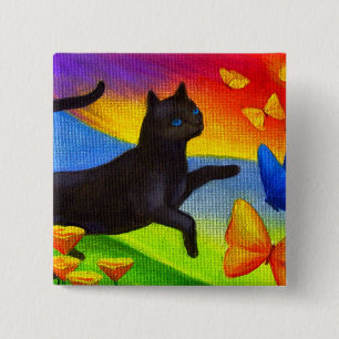 Schwarze Katzen-Malerei-Schmetterlings-Kunst - Button