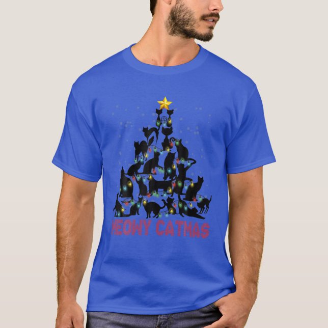 Schwarze Katzen Meowy Catmas Weihnachtsbaum Lichte T-Shirt (Vorderseite)