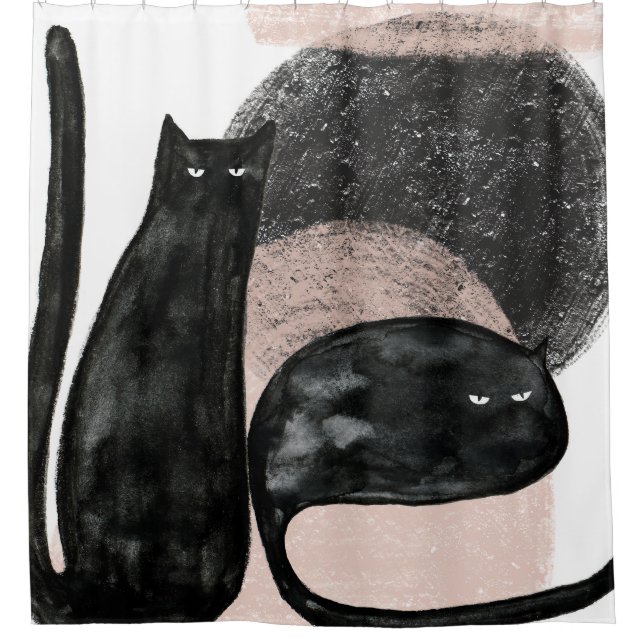 Schwarze Katzen minimalistische Illustration, Katz Duschvorhang (Vorderseite)