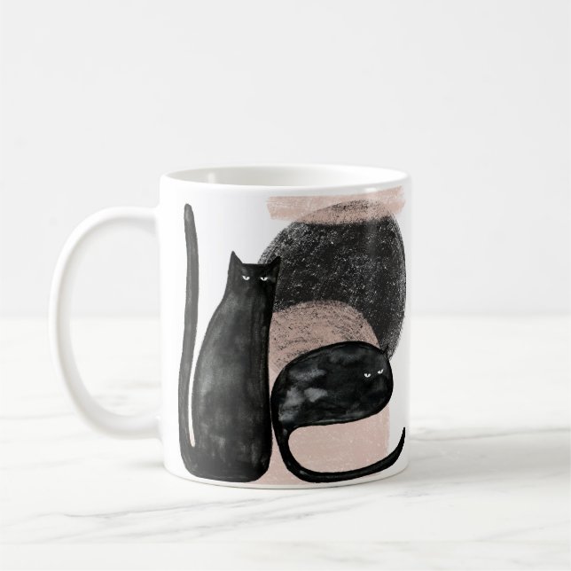 Schwarze Katzen minimalistische Illustration, Katz Kaffeetasse (Links)