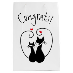 Schwarze Katzen mit Herz Mittlere Geschenktüte
