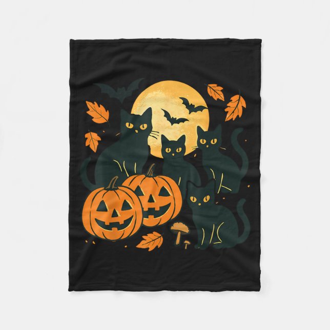 Schwarze Katzen mit Jack O Lanterns Mond und Flede Fleecedecke (Vorderseite)