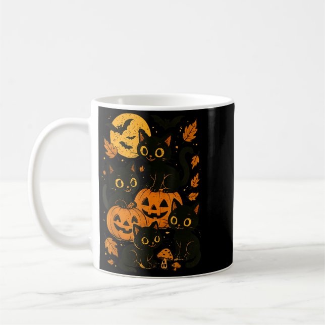 Schwarze Katzen mit Jack O Lanterns Mond und Flede Kaffeetasse (Links)