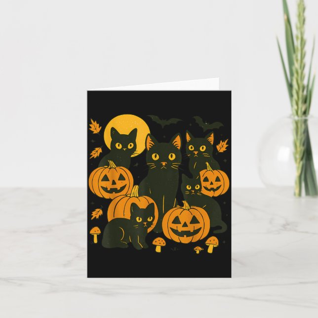 Schwarze Katzen mit Jack O Lanterns Mond und Flede Karte (Vorderseite)