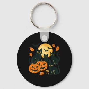Schwarze Katzen mit Jack O Lanterns Mond und Flede Schlüsselanhänger