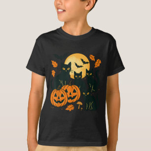 Schwarze Katzen mit Jack O Lanterns Mond und Flede T-Shirt