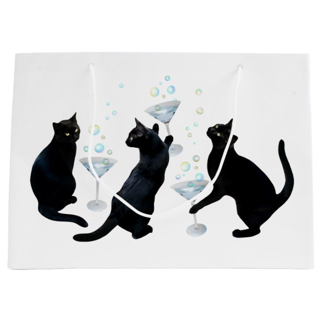 Schwarze Katzen mit Martinis-Geschenktasche Große Geschenktüte (Vorderseite)