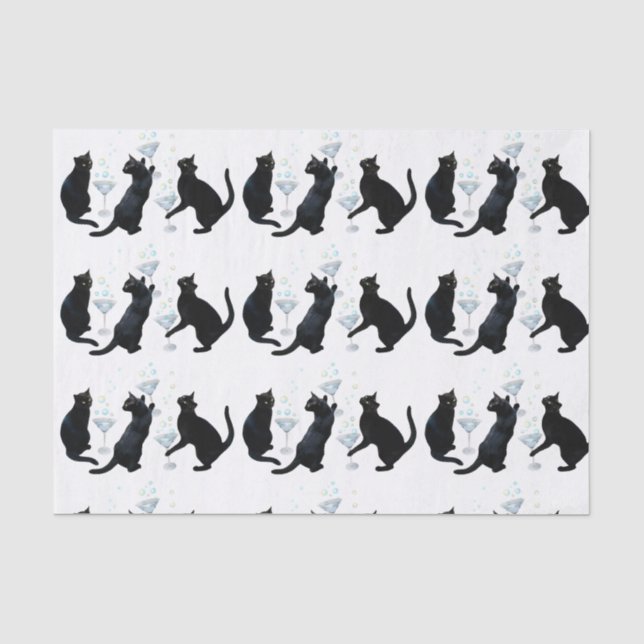 Schwarze Katzen mit Martinis-Tissue Seidenpapier (Vorderseite)