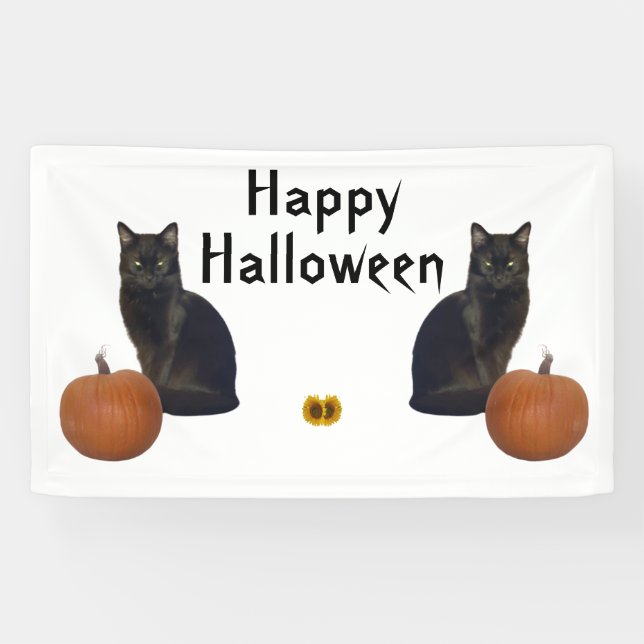 Schwarze Katzen mit Pumpkins und Sonnenblumen Banner (Horizontal)