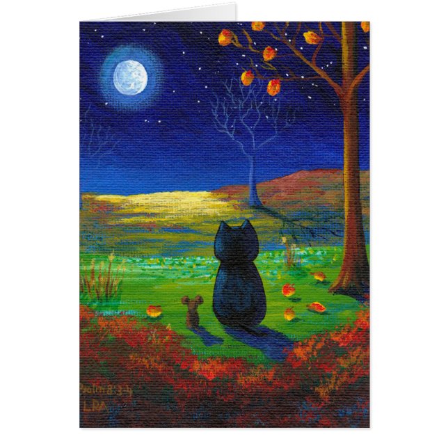 Schwarze Katzen-Mond-Herbstlaub Creationarts (Vorne)